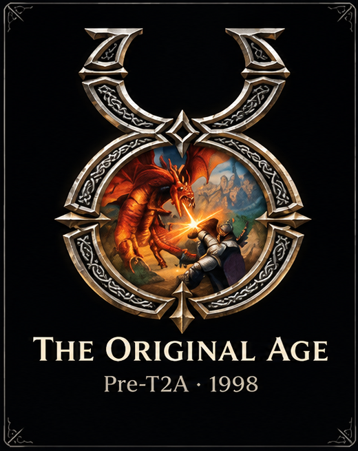 The Original Age: an orange dragon and an armored warrior framed by the silver Ultima Online emblem